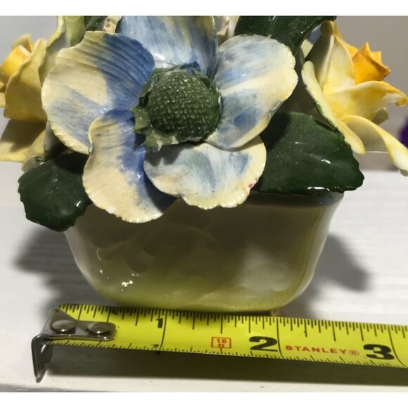 Sandford Floral Arrangement Footed 24K Gold Accents Blue Yellow England - Picture 7 of 7